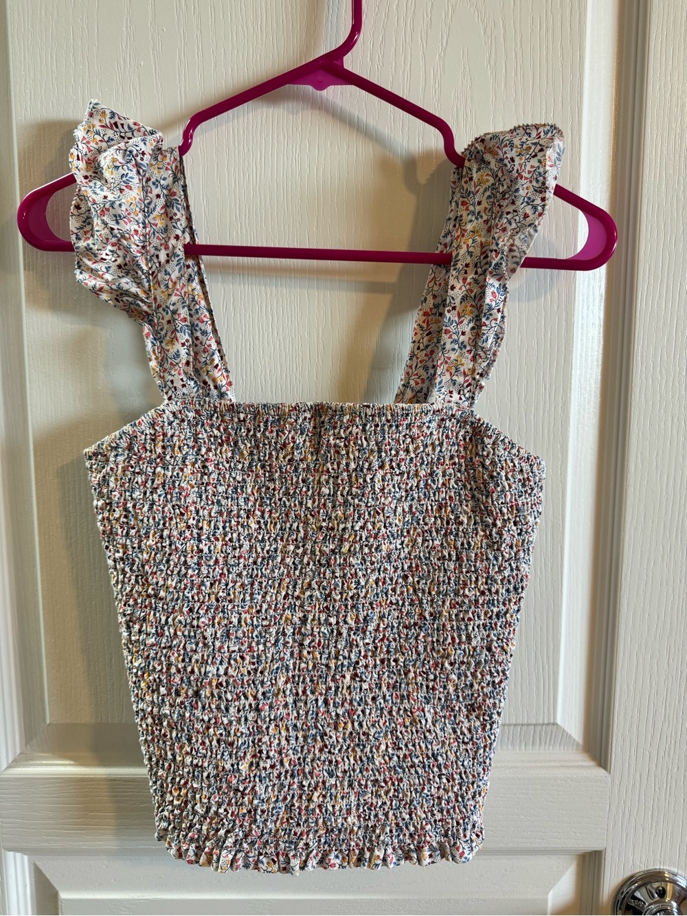 Old Navy White Floral Smocked Crop Top with Ruffled Straps